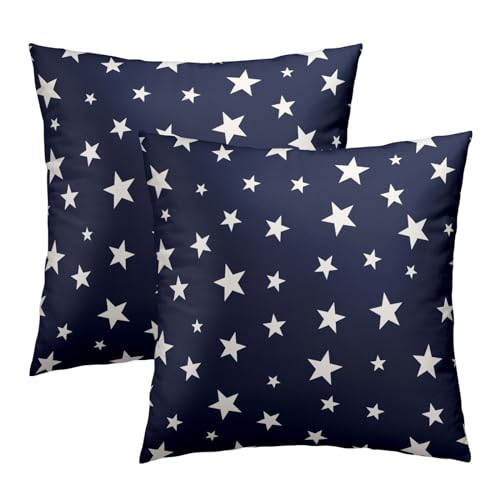4th of July Decorations Pillow Covers 16x16 Inch Set of 2, Independence Day Patriotic Blue White Stars Throw Pillow Covers Square Cotton Cushion Cover for Home Couch Sofa Patio Bedroom Livingroom - color: Blue White Star240319, size: 16" x 16" (Pack of 2)