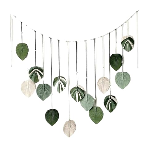 M MANUAL Macrame Leaves Wall Hanging 47.3x29.5Inch Large Chic Feather Boho Macrame Wall Decor Leaf Hanging Photo Display Handmade Woven Wall Art 16pcs Leaf Tapestry - Green - size: Green - 47.3*29.5in