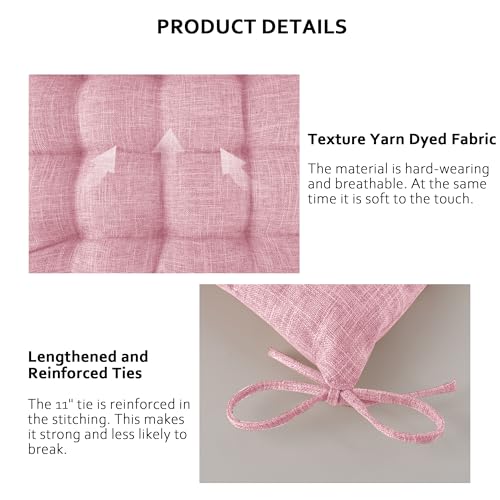 ELFJOY 4 Pack Chair Cushions for Dining Chairs Chair Pads Cushion for Kitchen Office Tufted Textured Square Seat Cushion with Ties (16" Light Pink) - color: Light Pink