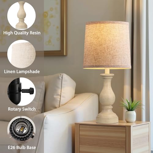 Seealle Farmhouse Table Lamps Set of 2 - Rustic Lamp for Bedroom Living Room, 22" Boho Bedside Lamps for Night Stands End Table Office Desk Lamp Nightstand Clearance with Linen Shades(Antique Yellow) - color: B. Antique Yellow