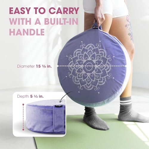 Yes4All Meditation Cushion, Floor Pillow Foam Zafu Buckwheat, Mandala Pattern Yoga Meditation Bolster Pillows, Floor Cushions - color: Violet - Upgraded
