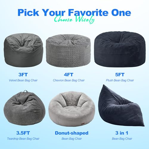 Hobestluk 3 in 1 Bean Bag Chair Giant Bean Bag Chairs for Adults with Plush Faux Fur Cover Convertible Bean Bag Floor Cushion with Machine Washable Cover for Living Room (Plush Dark Grey) - color: Charcoal Grey