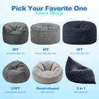 Hobestluk 3 in 1 Bean Bag Chair Giant Bean Bag Chairs for Adults with Plush Faux Fur Cover Convertible Bean Bag Floor Cushion with Machine Washable Cover for Living Room (Plush Dark Grey) - color: Charcoal Grey