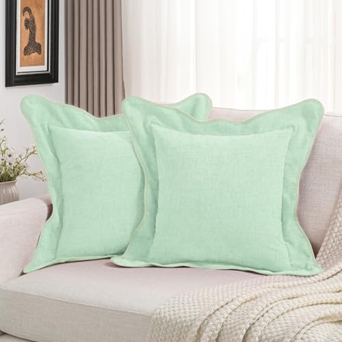 FUTEI Pack of 2 Solid Scalloped Bordered Throw Pillow Covers 20x20 Inch Soft Chenille Decorative Cushion Cases Farmhouse Accent for Couch Bed Living Room, Aqua - color: Aqua, size: 20" x 20" (Pack of 2)