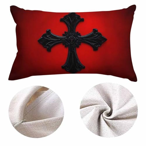 EKOBLA Black Look Medieval Lumbar Throw Pillow Cover Red Velvet Black Gothic Cotton Linen Throw Waist Pillow Case Decorative Cushion Cover Pillowcase Sofa Lumbar 12x20 Inches - color: Multi-bs09, size: 20" x 12" (Pack of 1)