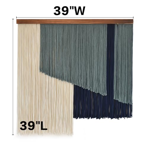 Jakalin Macrame Wall Hanging Boho Yarn Tassel Art Blue Modern Wall Décor for Living Room, Bedroom, Office,39" W x 39" L - color: Ivory and Blue