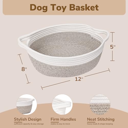 Goodpick Small Woven Baskets for Organizing, Dog Toy Basket, Storage Baskets with Handles, Gift Cute Basket for Decor 12"X 8" X 5" Mixed Brown - color: Brown, size: 12x8x5 Inch (Pack of 1)