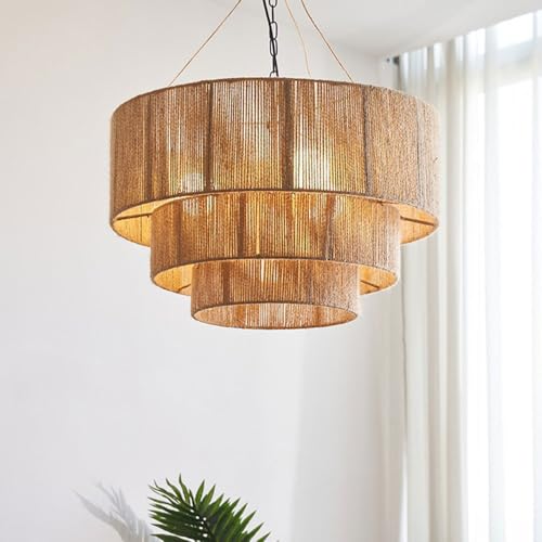 Bohemian Style Pendant Lamps Vintage Hemp Chandelier Creative Bedroom Main Light Restaurant Decoration Lighting Ceiling Lamp Fixture Antique Lantern for Kitchen Island Dining Table Bar - size: 60cm