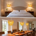 Hanging Light Ceiling Lamp Pendant Lights Rattan Hanging Lamp with Plug in Cord for Living Room Bedroom Kitchen Indoor Hanging Lamp Plug in Woven Lampshade - size: 12.5 Inch-Lantern Shade