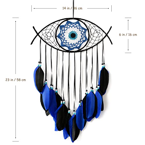 Dremisland Evil Eye Dream Catcher-Blue Black Dream Catchers Handmade Feather Evil Eye Wall Hanging Ornament Home Decor for Bedroom Livingroom Yard, Blessing Craft Gift Bring Good Luck (Blue-Black) - color: Blue-black