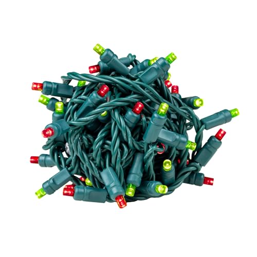 Novelty Lights 25ft 50 LED Lime Green/Red Christmas Lights Outdoor/Indoor, 6" Spacing, Green Wire String Lights for Festive Xmas Lighting, IP55, UL Listed, Dimmable, Connectable - color: Lime/Red