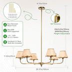 39" Boho Rattan Chandelier, 6-Light Rattan Pendant Light, Handwoven Natural Rattan, Rustic Industrial Adjustable Rattan Fixture for Dining Room, Kitchen Island & Living Room, E12 Socket - color: Hooked Arm Design
