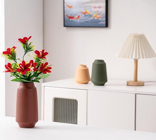 Ceramic Vase Set of 3, Modern Multicolor Pattern Flower Vases for Home Decor, Office, Centerpieces, Boho Farmhouse Style (Red/Green/Orange) - color: Terracotta, Sage Green, Sand-vt2