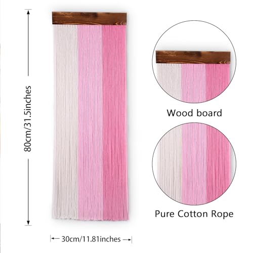 HVEST Pink Macrame Wall Hanging Boho Pink and Beige Wall Decor Handmade Woven Striped Macrame Wall Art for Living Room Bedroom Office Apartment Yoga Room Home Decor, 31.5L X 11.8W inches - color: Pink