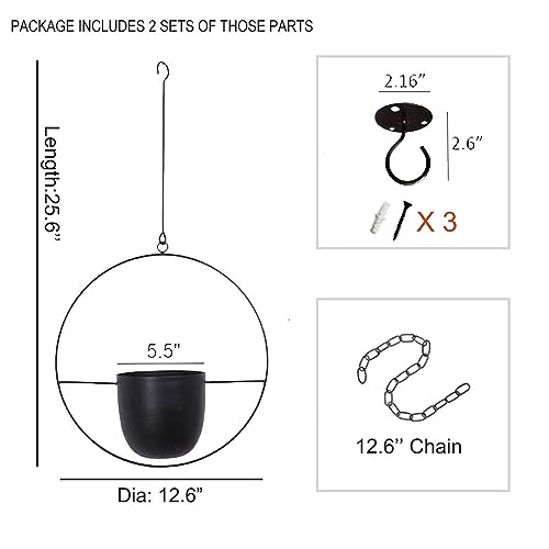 2 Pcs Hanging Planters for Indoor and Outdoor Plants with Hooks and Chains, Metal Modern Wall Ceiling Planter Hangers Minimalist Flower Pot Holder Basket for Home Decor(Black) - color: Black, size: 2PCS