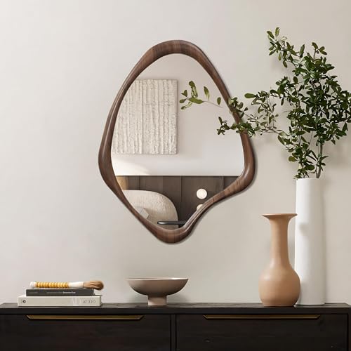 LuxenHome Asymmetrical Wall Mirror, 23"x 29" Classic Brown Irregular Mirror, Rustic Farmhouse Mirrors for Bathroom, Wall Mirrors Decorative for Bedroom Living Room Entryway Hall - color: Brown