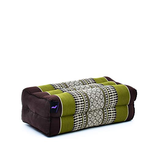 Leewadee Yoga Block – Floor Cushion for Yoga Practice, Meditation Seat Cushion for Workouts Filled with Kapok, 14 x 7 x 5 inches, Brown Green