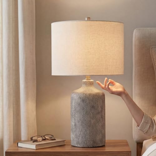Signature Design by Ashley Linus Modern 25" Ceramic Table Lamp, Natural Stone Finish - color: Antique black