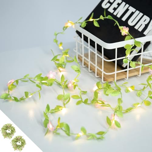 Vigdur 2 Packs Vine Lights - Tiny Leaf Ivy String Lights with 48 Cherry Blossom Lights Battery Powered Waterproof Fairy Light Indoor Outdoor for Bedroom Party Garden Wall Décor St. Patrick's Day - color: Cherry Blossom