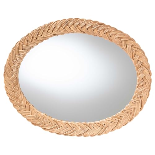 Bali & pari Nara Natural Rattan Wall Mirror – Handwoven Braided Wicker Frame, Coastal Boho Wall Decor for Entryway, Bedroom, or Living Room, Oval