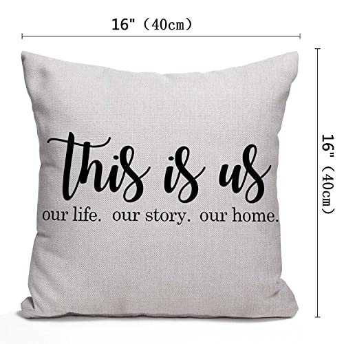 Nphuriy Throw Pillow Cover This is Us Quote Cotton Linen Cushion Cover 16 x 16 Inches Standard Square Decorative Pillow Cover for Sofa and Bed Double Side Print - color: Multi 34