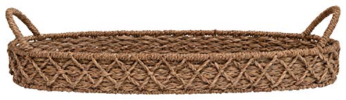 Creative Co-Op Decorative Oval Woven Seagrass Tray with Handles - size: 32" x 13" x 7"