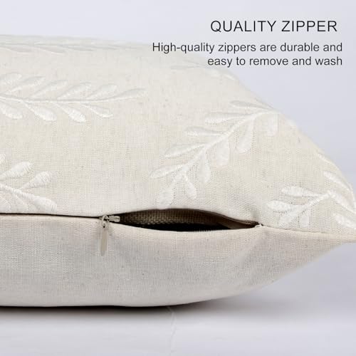 Embroidered Throw Pillow Cover 12x 20, Classical Boho Leaves Natural Linen Pillow Cushion Case, Farmhouse Home Decor for Outdoor Couch Bedroom Car White - color: Beige2
