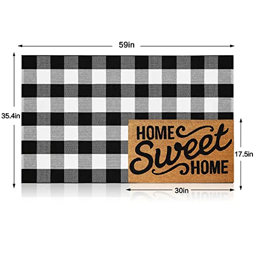 MUBIN Cotton Buffalo Plaid Rug, 3' x 5' Black and White Outdoor Rug Front Door Decorative Mat, Washable Doormat Foldable Area Rug Layered Door Mats Rug for Front Porch, Entryway, Patio - color: Black White Plaid, size: 3' x 5' (Rectangular)
