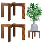 2 Pack Wood Plant Stand, Indoor Outdoor Sturdy Brown Flower Pot Holder Modern Plant Shelf Rattan Flower Plants Stool Elegant Home Decor for 5-18 Inch Pots Patio Variety Pots Easy Assembly