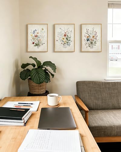 Drsoum Vintage Flower Bouquet Framed Retro Wildflower Botanical Pictures Prints Modern Colorful Floral Rustic Artwork Bedroom Living Room Ready to Hang 11x14in Natural Framed - color: Green Plants Prints, size: 14L" x 11W", Natural Framed