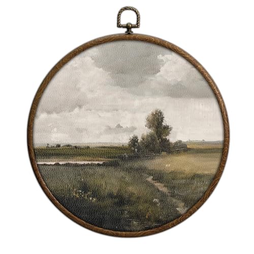 QKX Round Wall Decoration, Nature Wilderness Scenery Wall Art, Printed Canvas Wall Hanging for Bedroom Kitchen Home Office, Living Room Wall Art, Dorm Decor, Circular Wall Hanging with Hooks,23 - color: Vintage22