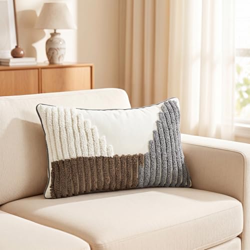 12in x 20in Geometric Tufted Pillow Cover, Neutral Gradient Stripe Cushion Case, Modern Textured Throw Pillow Sham for Sofa Bedroom Living Room, Boho Farmhouse Home Decor - color: Pastoral Style 5, size: 20" x 12" (Pack of 1)