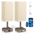 aooshine Brown Base Touch Lamps Set of 2 - Nightstand Lamp with USB-C + A Charge Ports & AC Outlets, 3-Way Dimmable Bedside Lamp, Small Table Lamp Light for Bedroom (Bulb Included) - color: Brown