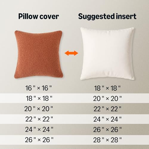 Amazon Basics Boucle Throw Pillow Covers for Couch, Living Room, Orange Home Decor with Hidden Zipper, Brown, 26×26in, Pack of 2 - color: Brown, size: 26" x 26" (Pack of 2)