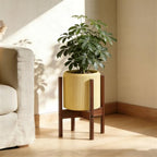 ALIGADO 2 Pack Bamboo Plant Stands Indoor, for Up to 10 Inch Pots, Built to Fit Corners, Sturdy & Stable Design, Walnut Finish