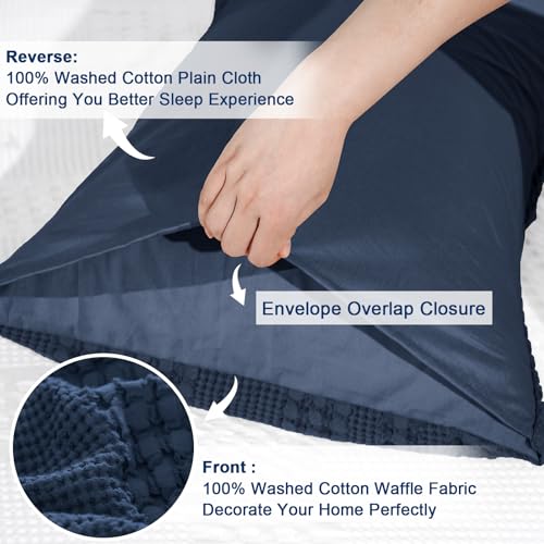 PHF 100% Cotton Waffle Pillow Shams Standard Size, 2 Pack 20" x 26" Soft Skin-Friendly Pillowcases, No Filling, Aesthetic Woven and Breathable Waffle Weave Pillow Case Covers for Bed, Blue Sapphire - color: Blue Sapphire, size: 26" x 20" (Pack of 2)