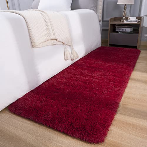 DETUM Wine Red Runner Rug 2x6 for Hallyway Entryway Kitchen Fluffy Area Rugs for Bedroom Soft Kids Room Rugs Furry and Washable Christmas Carpets - color: Burgundy, size: 2 x 6 feet