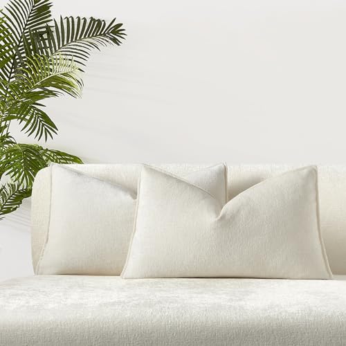 JUSPURBET 12x20 Lumbar Pillow Covers Set of 2 Decorative Throw Pillow Covers Case for Couch Sofa Bed Soft Chenille Cushion Covers with Hidden Zipper for Home Decor Living Room,Cream - color: Cream, size: 20" x 12" (Pack of 2)