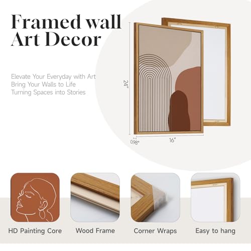 Framed Mid Century Modern Boho Wall Art for Living Room, 3 Piece Abstract Minimalist Line Canvas Artwork for Walls, Large Terracotta Tones Prints Paintings for Bedroom Hallway Wall Decor, 16x24 Inch - color: Brown, size: 24" H x 16" W x 3Pcs