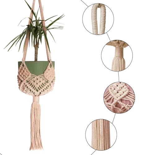 2 Pack Macrame Hanging Planters with Patterns - Stylish Plant Hangers Crochet Boho Plant Holder Hanging Plant Basket for Up to 6 Inch Pots(Caramel) - color: Caramel