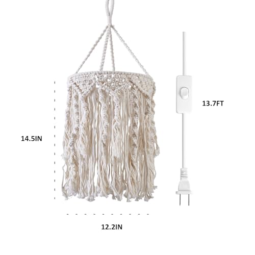 Boho Lamp Plug in Pendant Light, 15 FT Hanging Lights with Plug in Cord, Hanging Lamp with Handmade Macrame Lamp Shade, On/Off Switch, Hanging Light Fixture for Bohemian Decor Bedroom Living Room - color: Type2