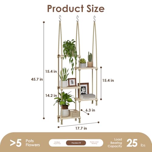 Bamworld Hanging Shelves Plant Hanger Indoor Window Plant Shelves Wood Plant Wall Shelf Window Sill Plant Shelf Indoor Hanging Plant Stand Living Room Decor Garden Boho Decor - size: 5Tier