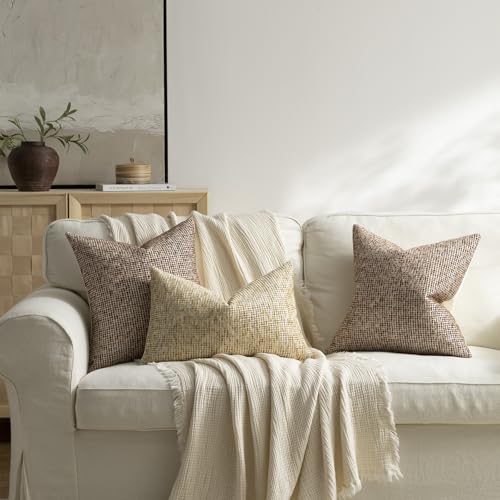 Pack of 2 Neutral Throw Pillow Covers 20x20 Boho Textured Dots Stripe Chenille Square Decorative Pillow Cases Accents for Living Room Couch Bed Farmhouse Home Decor, Brick Red - color: Brick Red, size: 20" x 20" (Pack of 2)