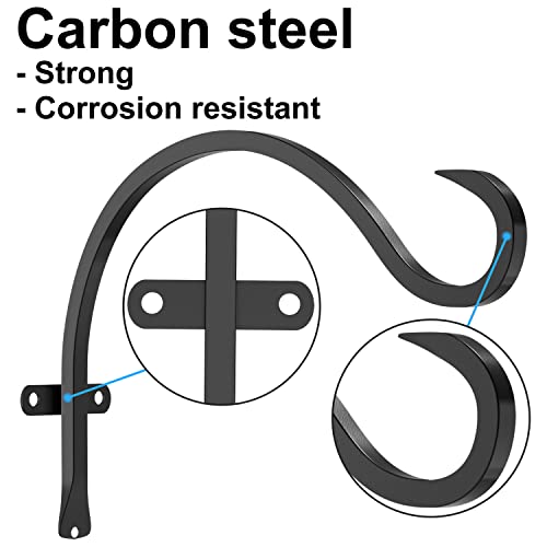 12 Inch Heavy Duty Plant Hanger Wall Hook 6 Pack - Black Iron Hanging Plant Bracket Holds 44 lbs - Rust Resistant Indoor Outdoor Hooks for Bird Feeders Lanterns Wind Chimes Hanging Baskets with Screws - size: 6 Pieces
