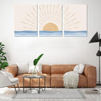 Boho Minimalist Wall Art Set of 3, Framed Canvas Prints - Geometric Line Sunrise Designs, Modern Neutral Wall Art for Living Room, Bedroom, Bathroom, Office, Hotel - size: 16x24Inchx3pcs-Framed