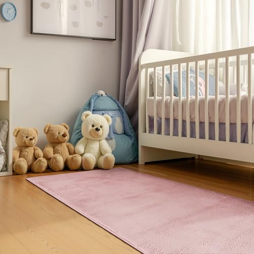 jinchan Solid Plush Runner Rug 2x6 Performance Shaggy Washable Hallway Rug Soft Modern Faux Wool Cozy Non Slip Carpet for Bedroom Laundry Room Living Room Kids Nursery Pink - color: Solid Pink, size: 2' x 6' (Runner)