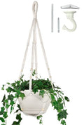 43 Inches Macrame Planter Hanger Large for 12 inch Pot + Swag Hook (Extra Long & Big) | Large Hanging Planter for Indoor Plants | No Tassel, Cotton Rope, NO Pot/Plant Included (Beige)(XL) - color: Beige