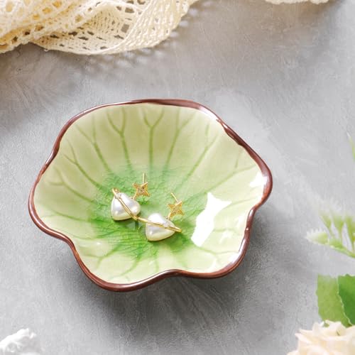 JAMEND CLXP Ice Cracking Leaf Jewelry Dish, Decorative Ring Holder Small Trinket Tray Bowl, Gifts for Daughter Mom Friends, Grass Green. - color: Grass Green-Ice