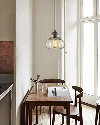 ELYONA 8 Inch Pendant Light Fixtures Seeded Bubble Glass Hanging Light Industrial Pendant Lighting for Kitchen Island Farmhouse Bar Bathroom Dining Room Oil Rubbed Bronze Finish - color: Bronze