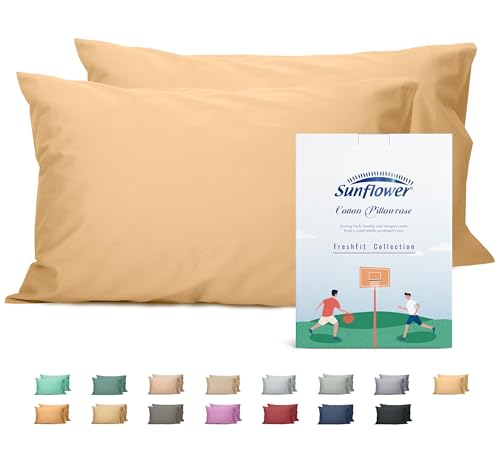 Sunflower Queen Pillowcases Set of 2, 100% Cotton Queen Size Pillow Cases 2, 20×30 inches Desert Mist, Soft and Breathable - color: Desert Mist, size: Queen (20"x30")